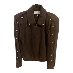 vintage st john collection front zip sweater ❤️leather & gold embellishments Y2K